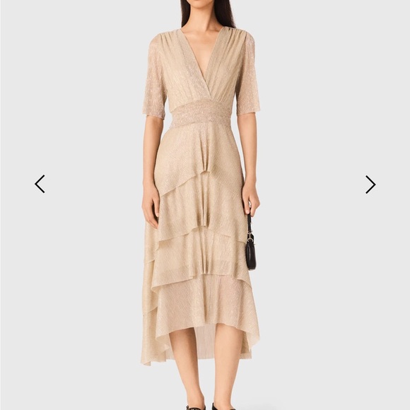 Maje Gold and silver metallic ruffled dress